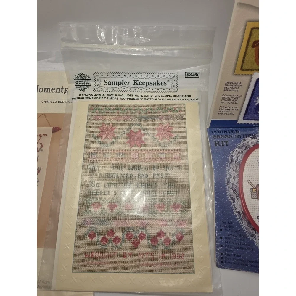 Lot Of 4 Cross Stitches Needlepoint - See Pictures Teddy Bear